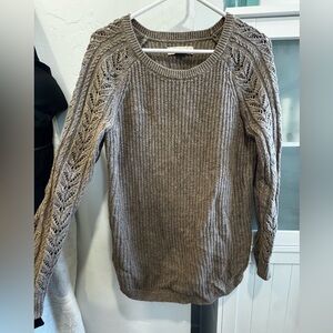 LOFT Taupe Knit Sweater with Lace Sleeves